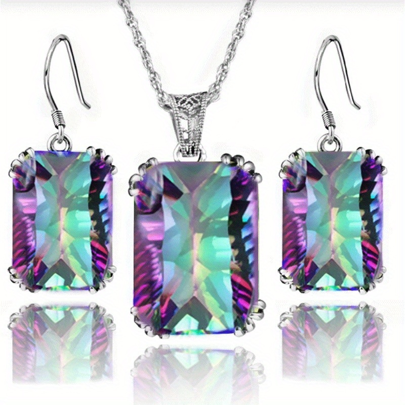 

1 (set) Woman's Crystal Pendant Necklace And Earring Set-antique Collarbone Chain Jewelry Gift