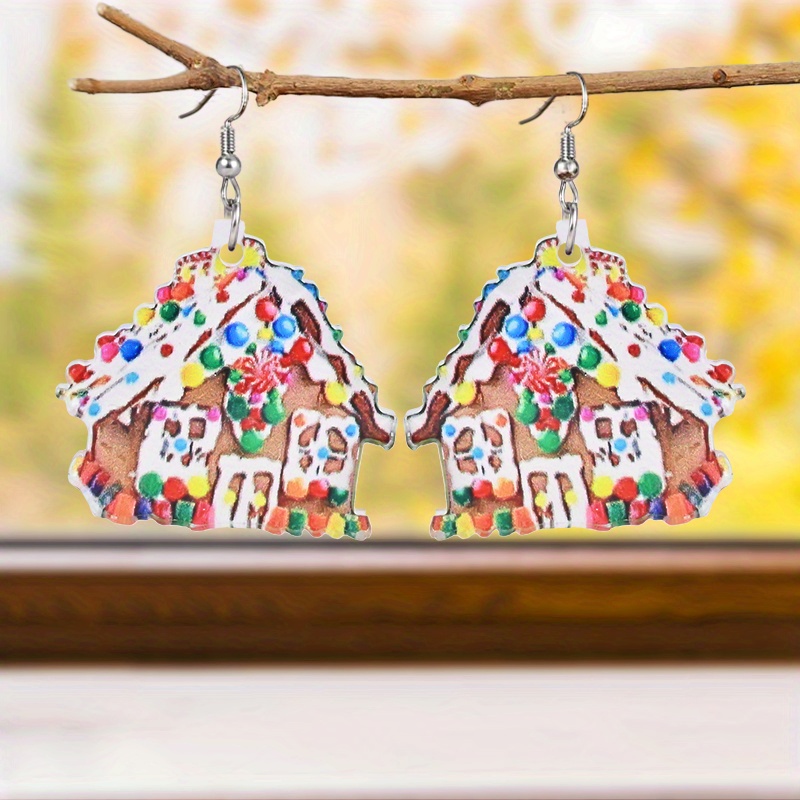 

Acrylic Gingerbread House Drop Earrings For Women - Festive Candy Design Dangle Earrings, Christmas Holiday Fashion Accessories, Ideal For Seasonal Dress Up & Gifts