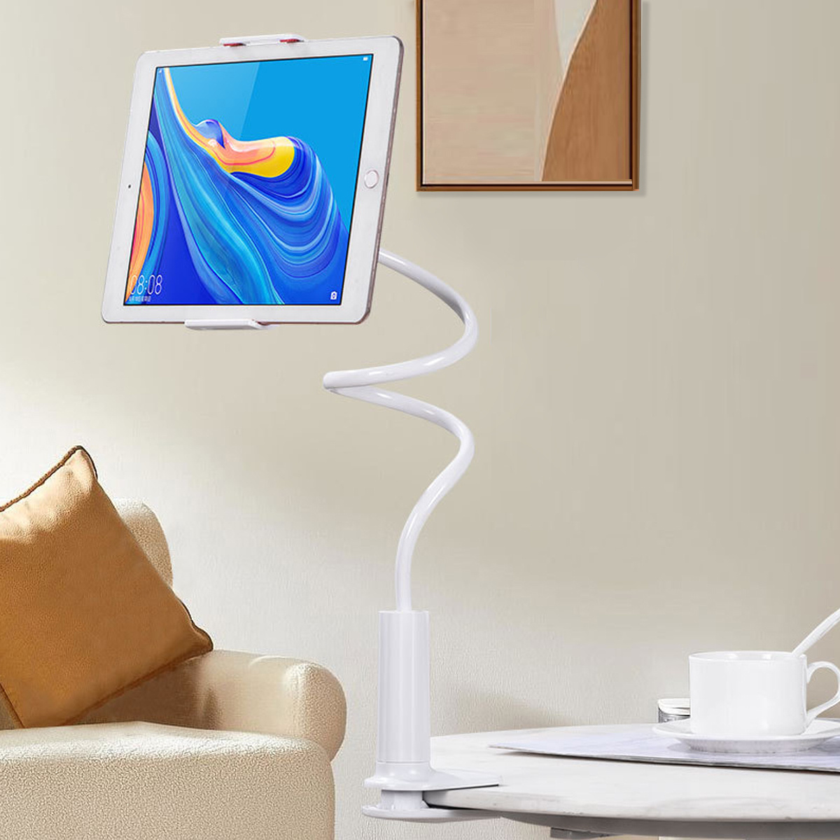 

Multifunctional 360° Rotating Tablet And Phone Stand - Flexible Spiral Base, Viewing, An Ideal Bedside Accessory.