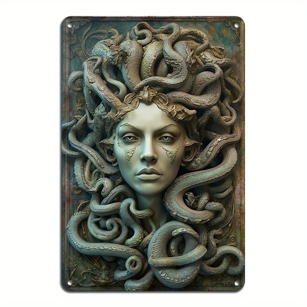 

1pc Reusable Aluminum Medusa Snake Wall Decor Sign - Art For Home, Bar, Cafe Decoration, 14+ Age Group, Waterproof And Weather-resistant Metal Tin Sign (8x12 Inch)