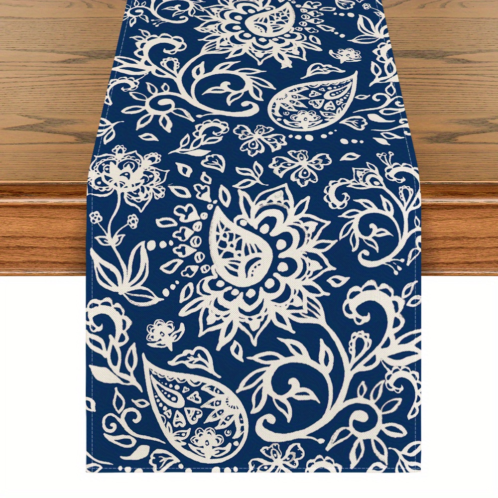 

Sm:)e Blue Floral Paisley Table Runner, Seasonal Spring Kitchen Dining Table Funky Home Decoration For Home Party Funky Home Decor 13x72 Inch