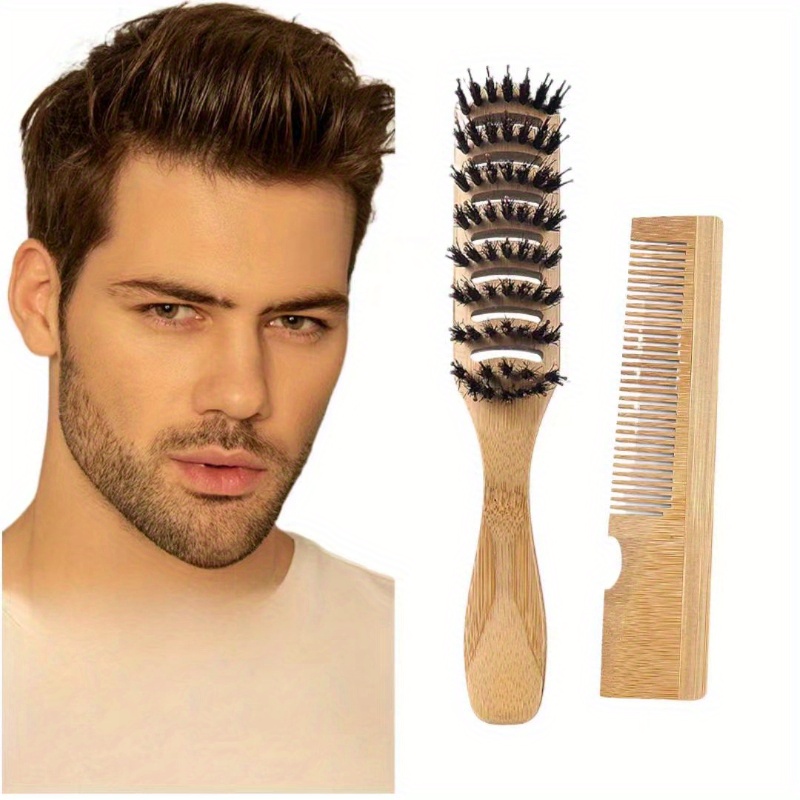 Men's Bamboo Hair Comb Set Nylon Bristles Hair Types - Temu