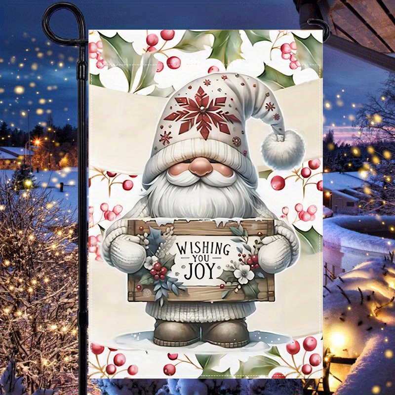 

Double Sided Linen Gnome Garden Flag - 12x18 Inch Weather-resistant Polyester Christmas Holiday Yard Flag With "wishing You Joy" Message, Multipurpose Outdoor Decorative Banner, No Electricity Needed