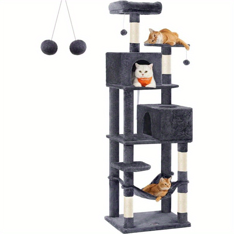 

Cat Tree, 75. 2-inch Cat Tower For Indoor Cats, Plush Multi-level Cat Condo With 5 Scratching Posts, 2 Perches, 2 Caves, Hammock, 2 Pompoms