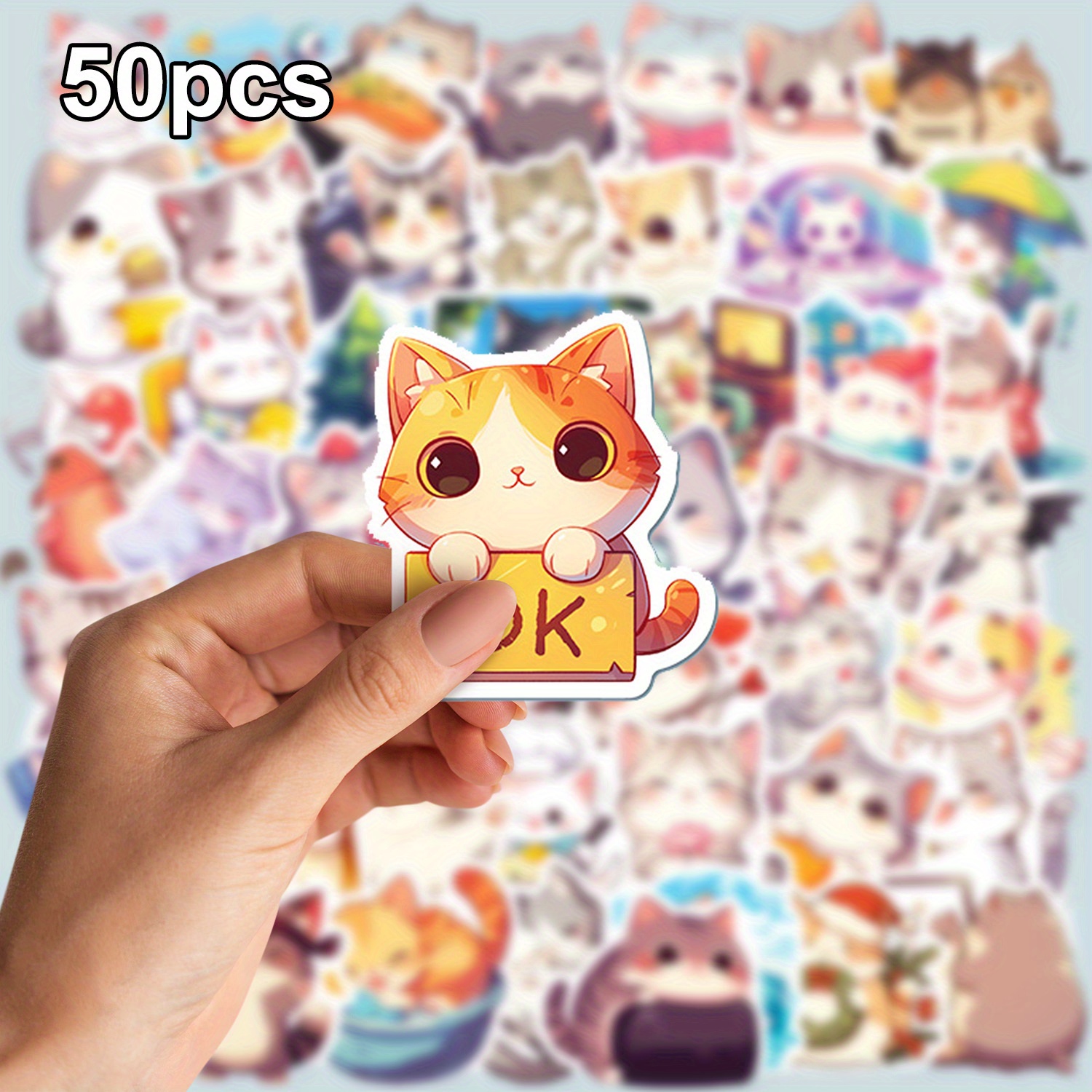 Image of 50pcs Cartoon Cat Waterproof Motorcycle Stickers, For Car Laptop Phone Case Luggage Water Bottle Cup Skateboard Car Additions Stickers