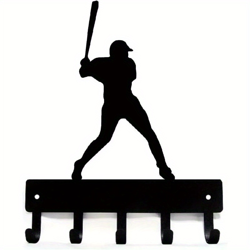 

Helloyoung Baseball Batter Metal Wall Art - 6" Wide Key Hooks Holder For Home Decor