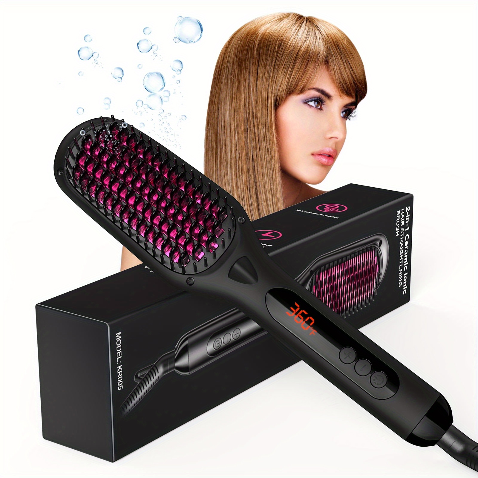 

Hair Straightener Brush, Nexpure Ion Straightening Brush, 20s Fast Heating & Anti-scald, Ceramic Coated, Black - Kr005