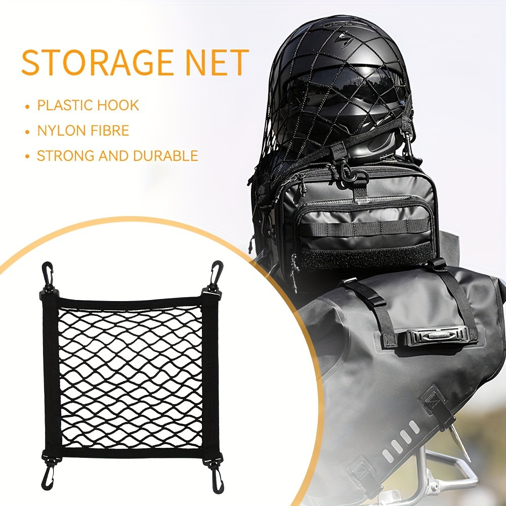 

Motorcycle Cargo Net With Durable Polyester Helmet Holder - Universal Storage Mesh For Bike Luggage Rack - Strong Secure Tie-down Accessory