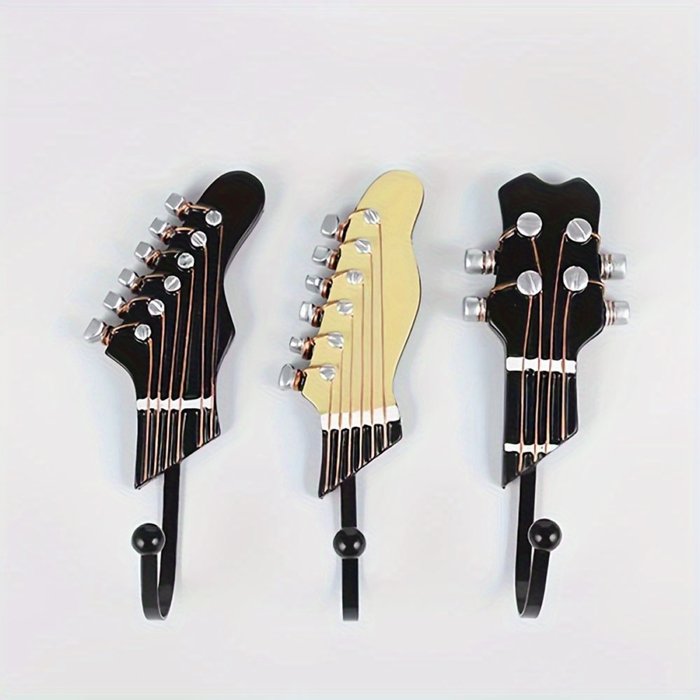 

Guitar Wall Hooks - Set Of 3, Eclectic Style Decorative Coat Hangers, Resin Material, Easy Install Wall Mount Hooks For Bedroom, Living Room Unique Gift Idea