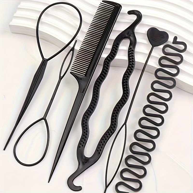 

6pcs Simple Hair Plate Styling Tool Set, Braided Handle Knitting Tool, Hair Comb, Hairpin, Hair Accessories