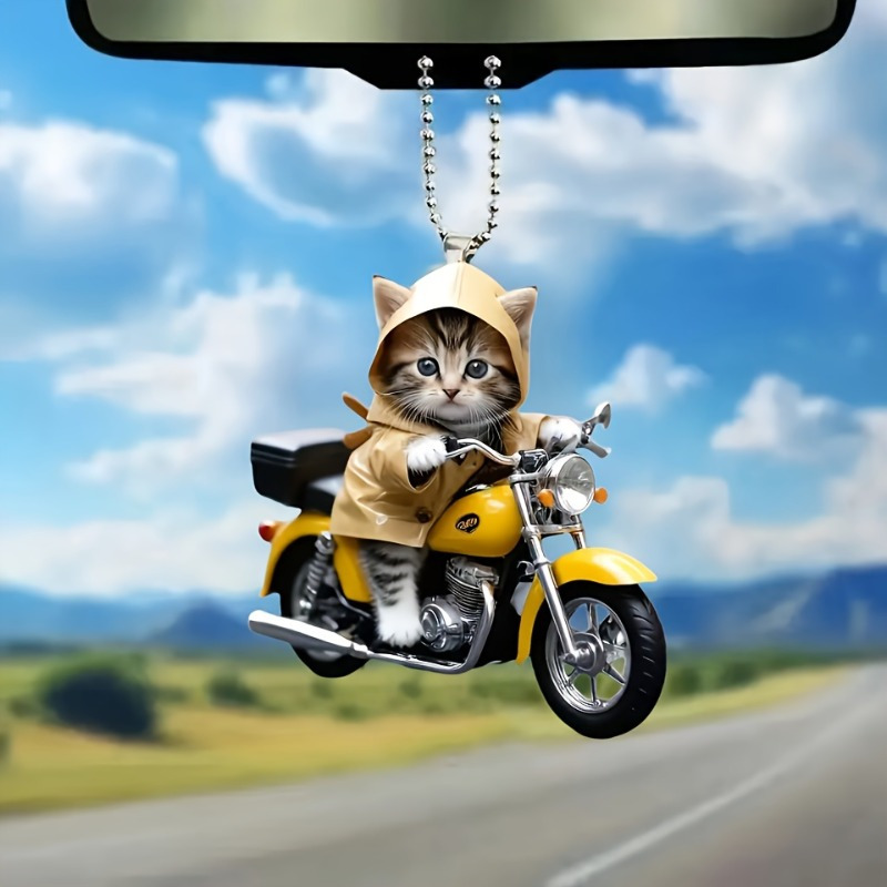 

Cat On Motorcycle Pendant - Hanging For Car , Decor, Keychain & Bag Accessory - Non-electric For Christmas