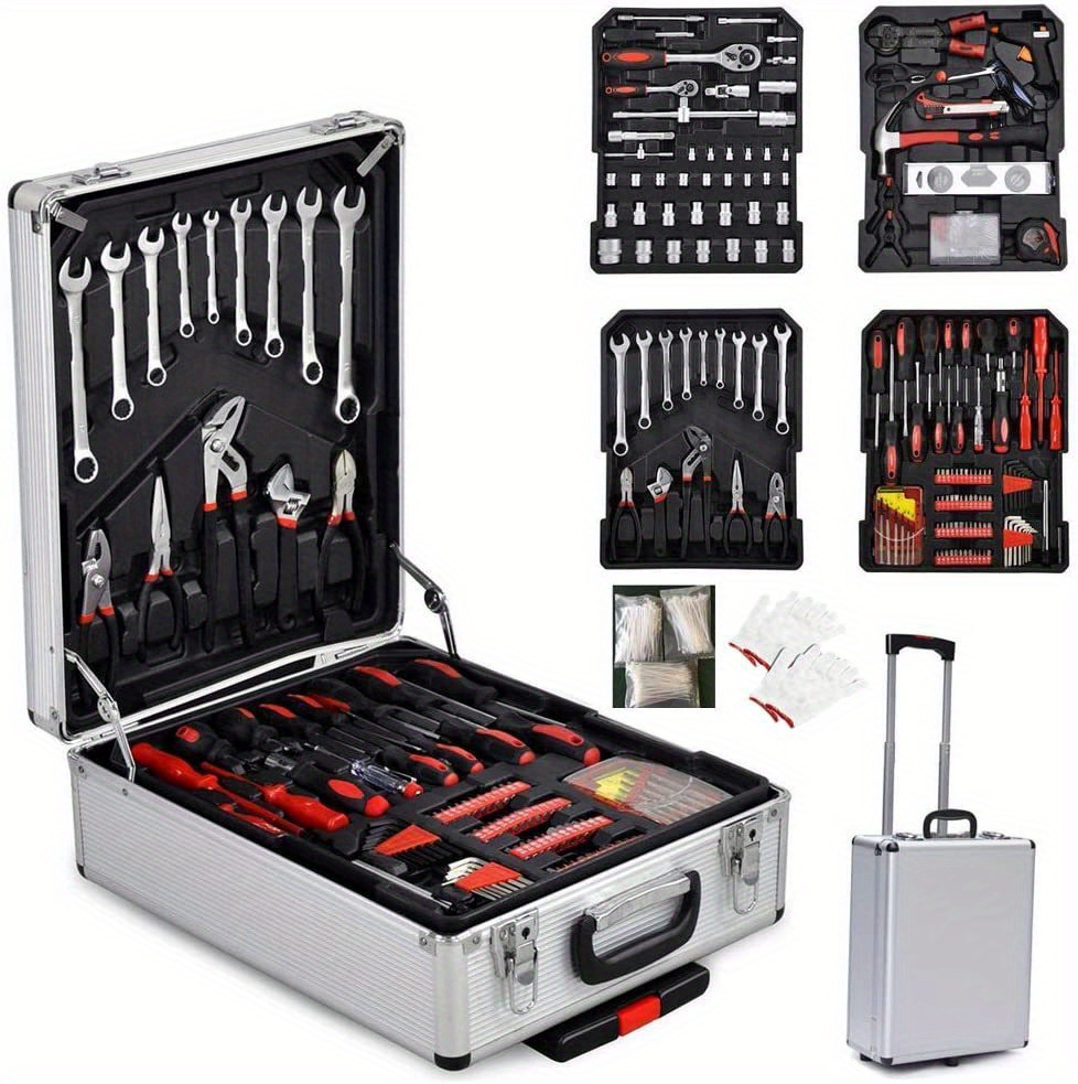 hi trolley case home tool set aluminum box trolley case wrench pliers socket set details 1