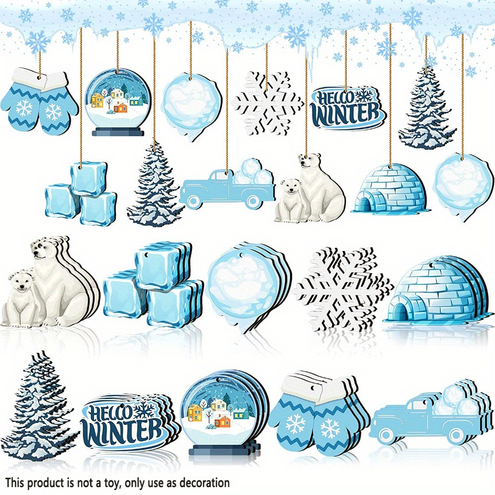 

20-piece Winter Wonderland Christmas Wooden Ornaments Set - No-electricity Holiday Charms With , , Snowflakes, And Evergreen Trees - Versatile For Home, Garden, Parties