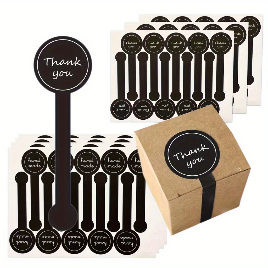 

100-pack Black Spoon-shaped Thank You Adhesive Labels For Jar Sealing, Handmade Crafts, Pastry Boxes, And Gift Packaging