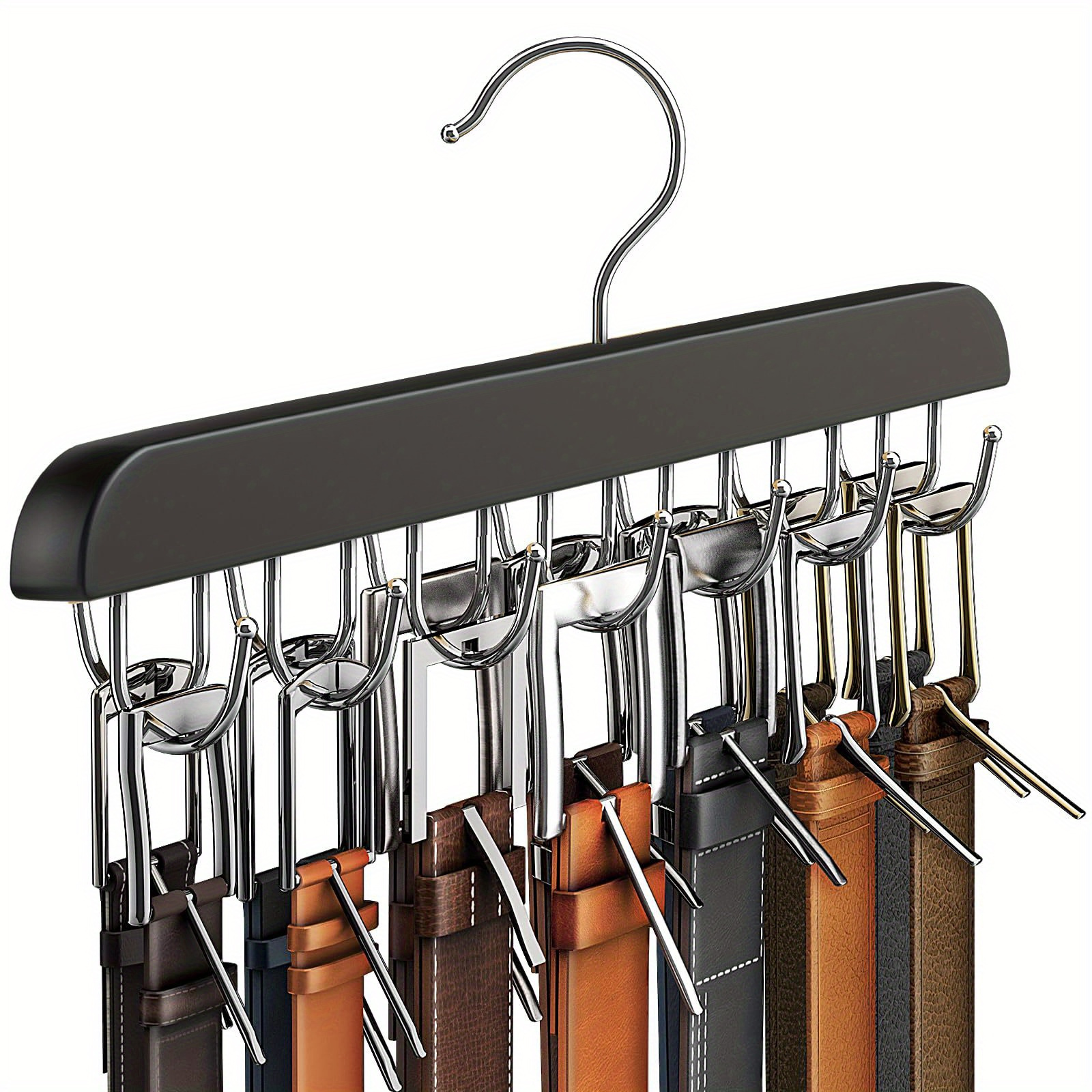 

14-hook Wooden Belt Rack - Wall-mounted Accessory Hanger For Ties, Scarves, And Jeans - With Unique Functionality, Space- Closet Organizer For Home And Dorm Use