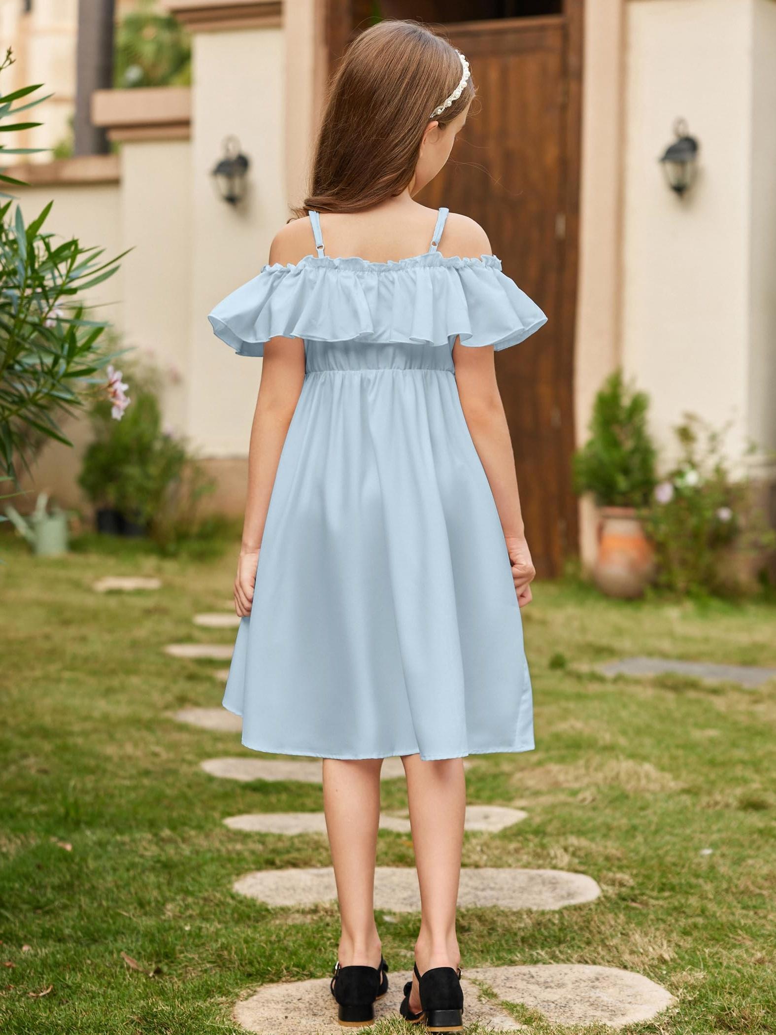girls summer floral ruffle sundress cold shoulder casual - Temu