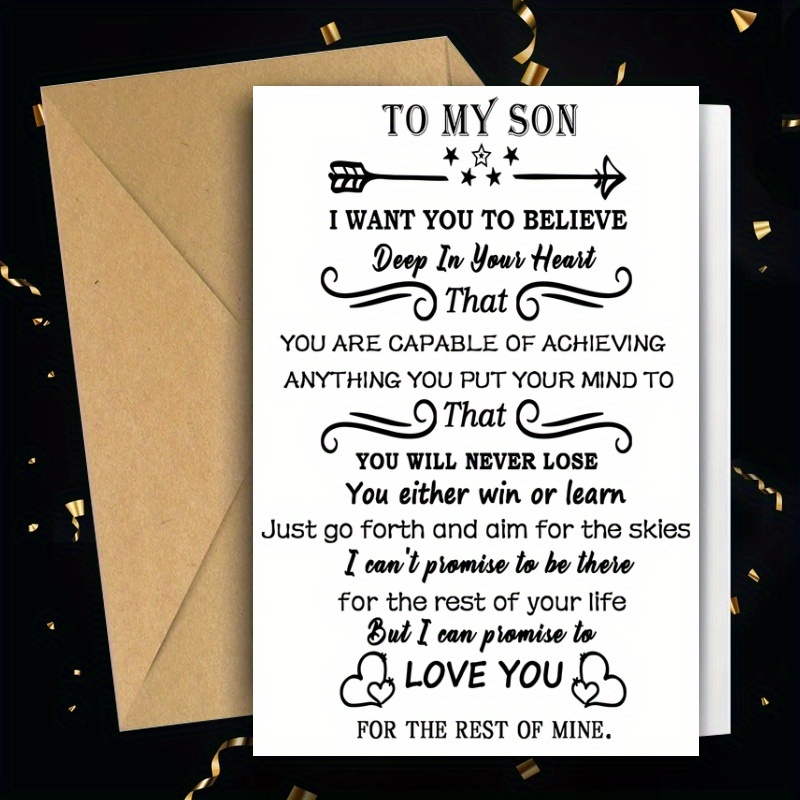 

Inspirational Greeting Card For Son - 1pc, Encouragement And Love Birthday, Thanksgiving, Christmas, Halloween, Congratulations Card With Envelope