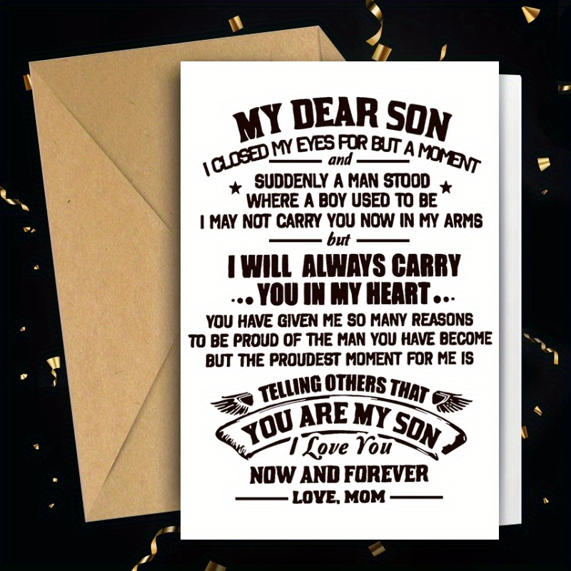 

Inspirational Son Greeting Card - 1pc "forever Love" Card With Envelope For Birthday, Thanksgiving, Christmas, Halloween, Congratulations