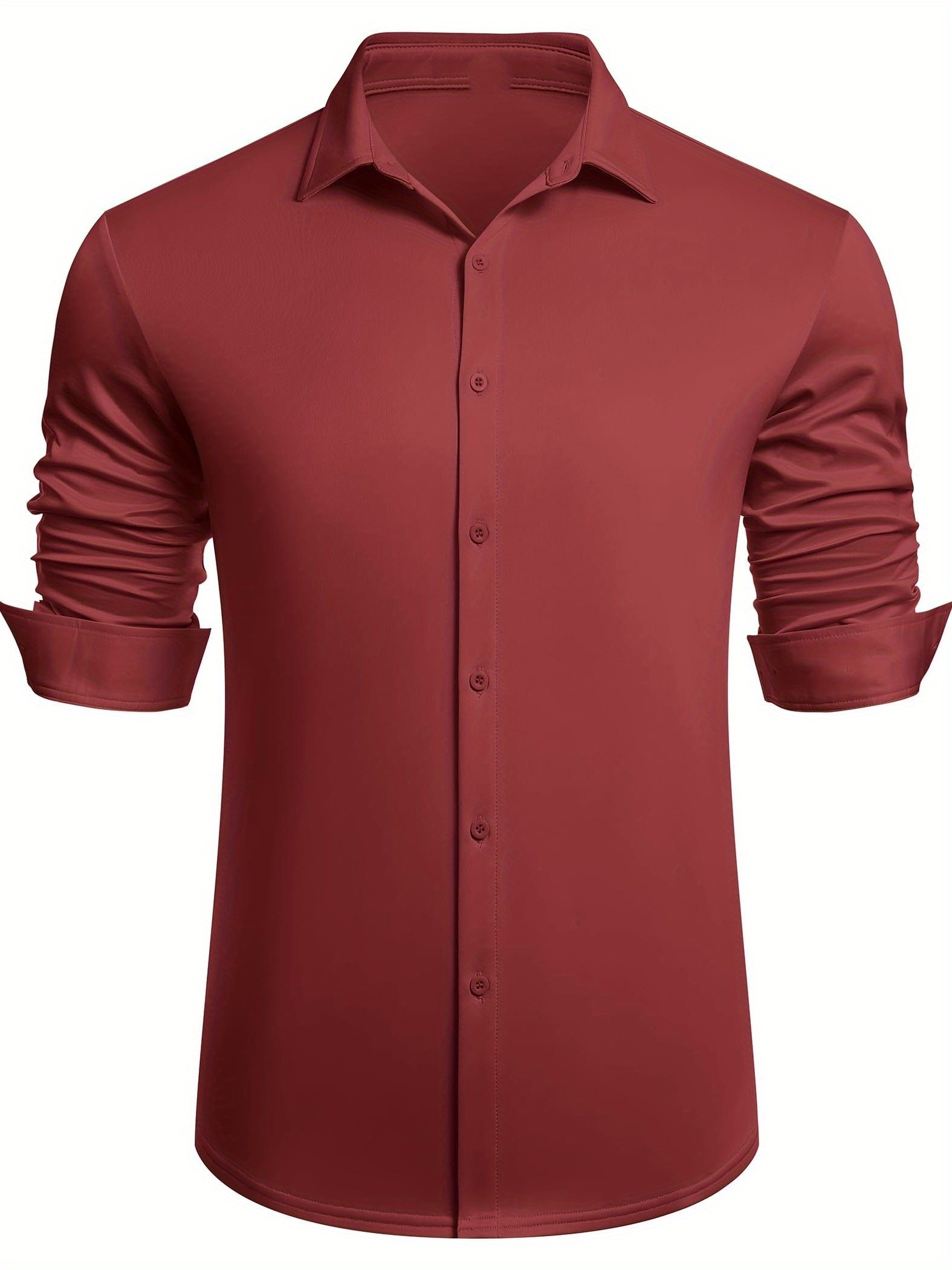 knee length dresses for ladies Dark Maroon Striped Long Sleeve Men Button Up Shirt, Navy Blue Vertical Print Guys Male Buttoned Collared Casual Dress Shirt Chest Pocket 3XL main image 0