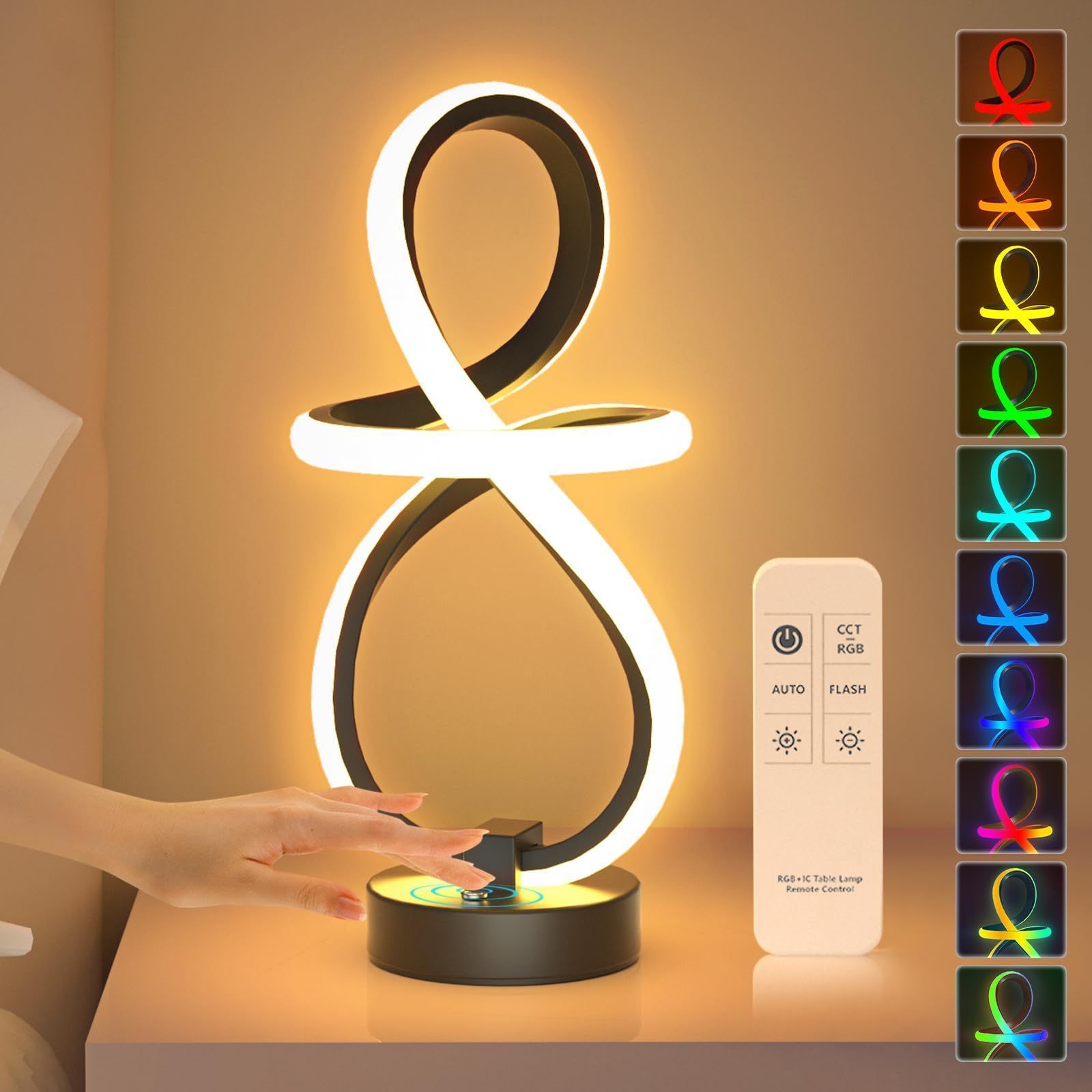 

X Spiral Led Table Lamp, 16 Modes Rgb+ic Color Changing Bedside Lamp With Memory Function, Touch & Remote Control 3 Way Dimmable Small Modern Table Lamp For Home Party And Christmas Gifts