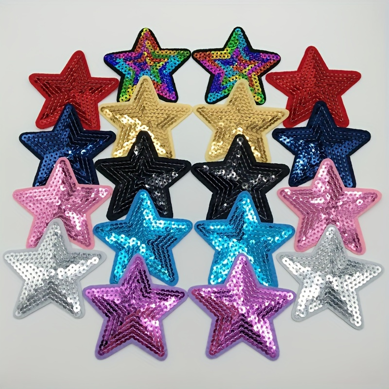 E-shop 18 Stück Multicolor Sequin Star Patches - Bestickte Eisen-/Näh-Dekorationssticker, um Ihre DIY-Kunst zu entfesseln, für Rucksack, Hut, Kleidung,