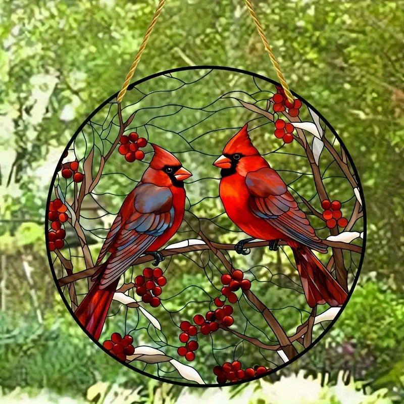 

Bird Clear Suncatcher- Vibrant Acrylic Hanging Ornament With Cranberry Accents, Art Decor For Windows, , Walls, Home & Room, Indoor Outdoor Garden Universal