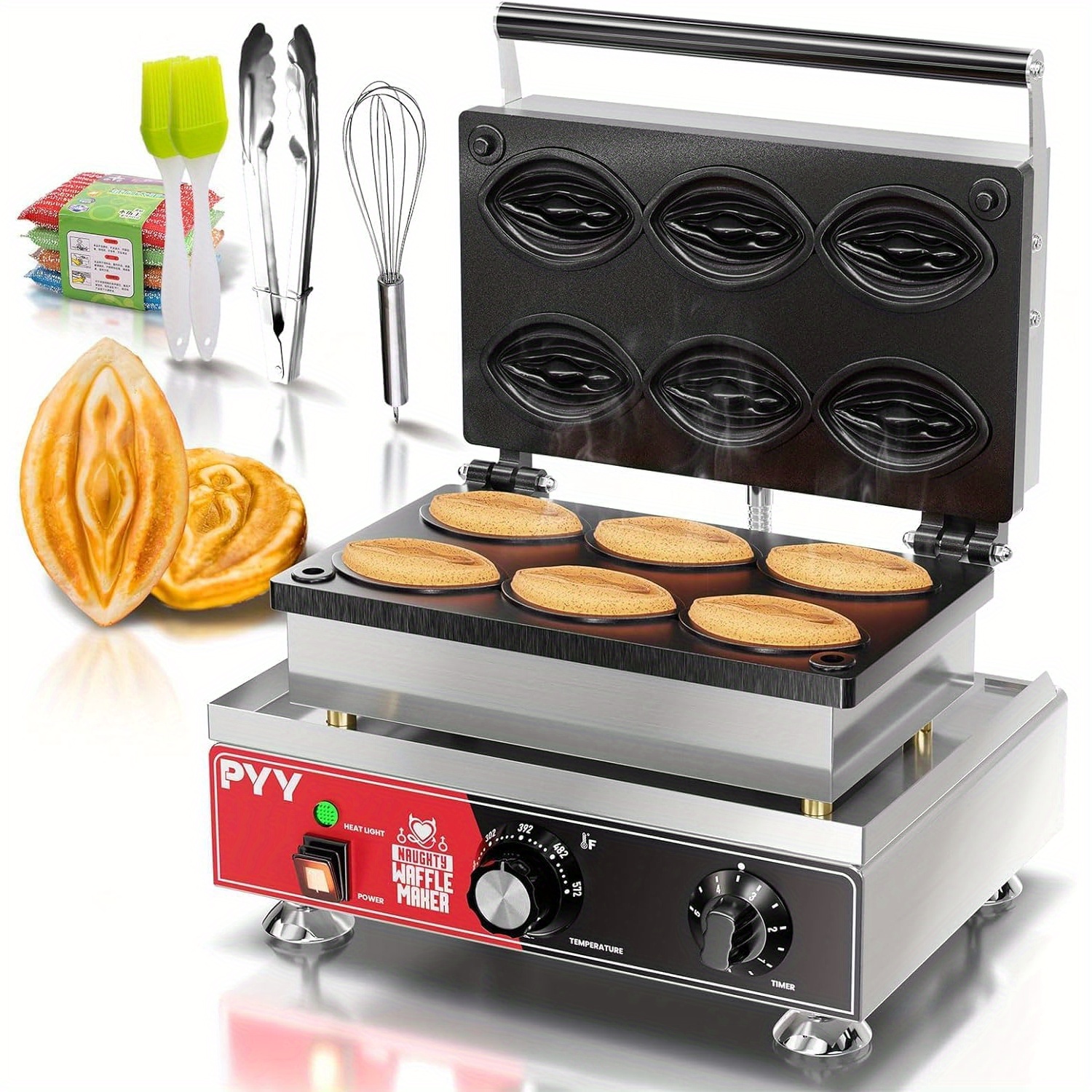 

Pyy Waffle Maker Abalone Shape Nonstick Commercial 6pcs - Waffle Machine Electric Stainless Steel Temperature And With Removable Plates For Restaurant Party, 110v 1600w