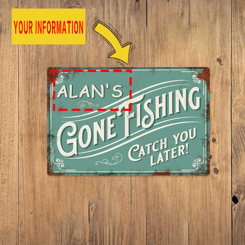 

Personalized 'gone Fishing' Metal Sign - Custom Name, Vintage Fisherman Decor, Retro Aluminum Plaque For Home & Fish Shed, 8x12 Inch