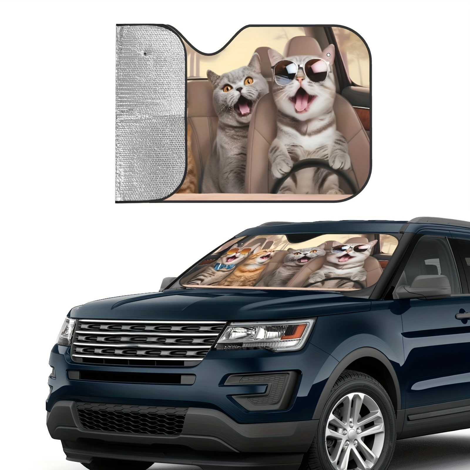 

Cute Cat Print Foldable Car Sunshade - Windshield Protector For Sedans, Suvs & Trucks, 51"x27