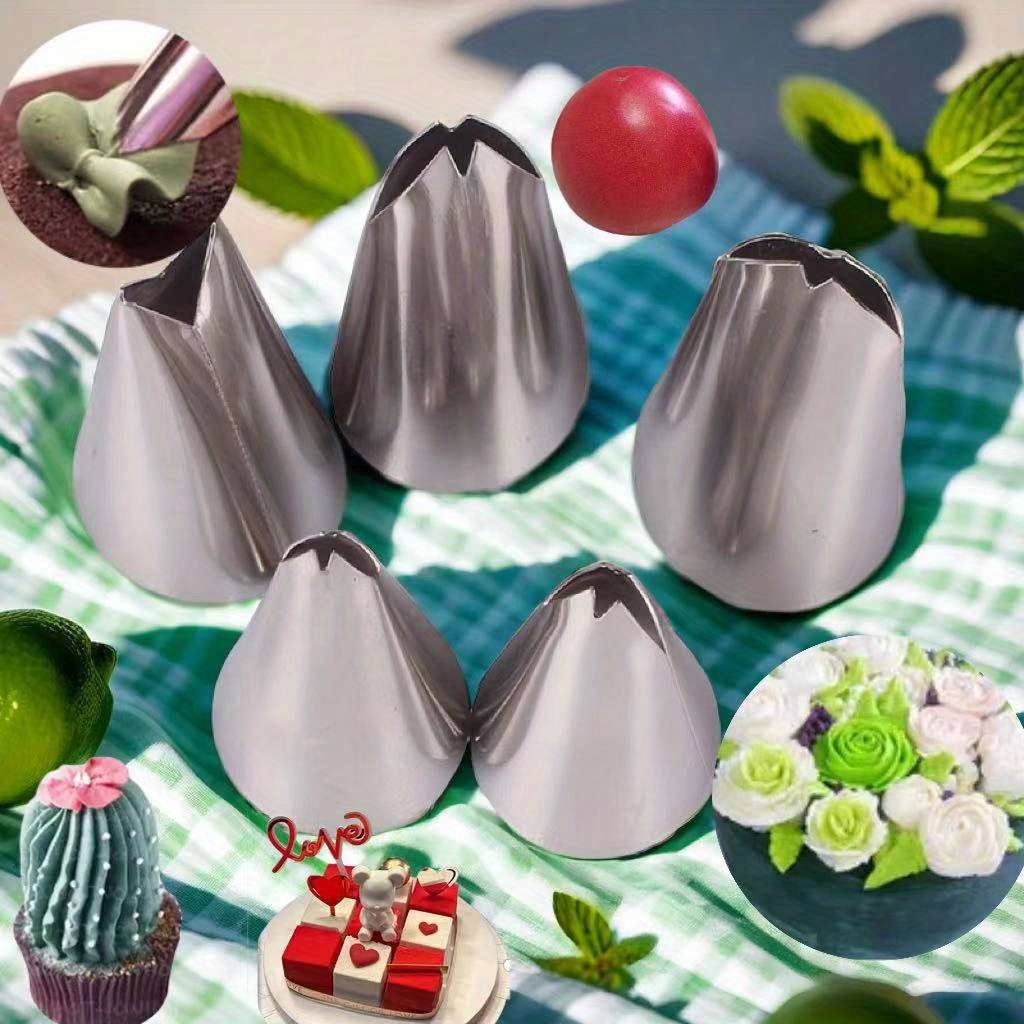 5pcs Diy Baking : 5pcs Stainless Piping Tips For Pro Cake Decorating - Easy, Durable & Versatile Ideal For Beautiful Cupcakes, Cakes