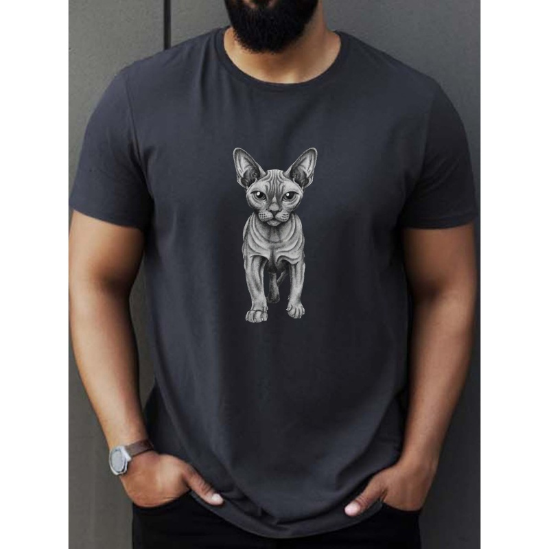 

Walking Sphynx Cat Print Tee Shirt, Tees For Men, Casual Short Sleeve T-shirt For Summer