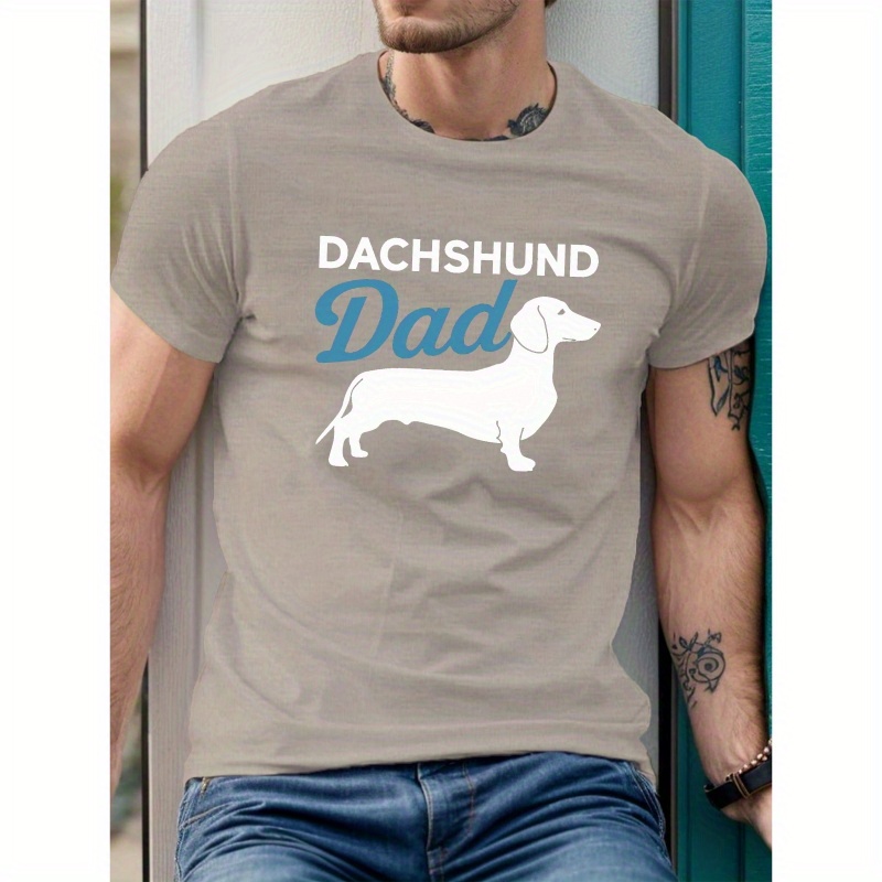 

Silhouette Dachshund Dad Print Men's Crew Neck T-shirt, Short Sleeve Comfy Versatile Tee Tops, Summer Casual Clothing