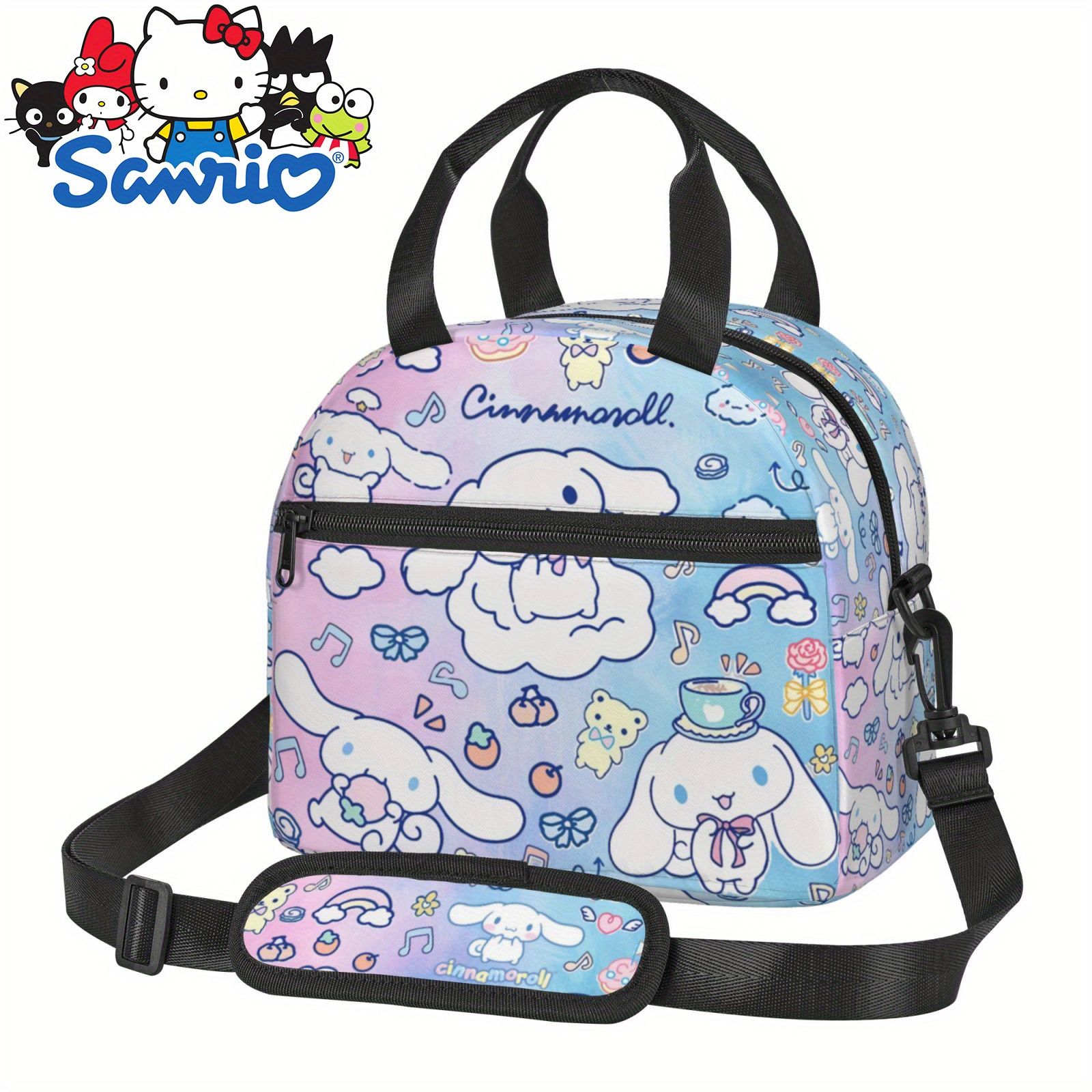 

1pc Authorized By Sanrio Cute Cinnamoroll Portable Lunch Bag With Carrying Strap For Women Lunch Holder Kawaii Lunch Tote Insulated Cooler Bag For Office Work