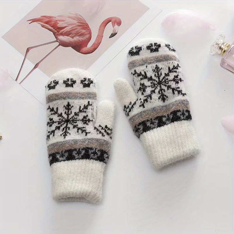 Image of Winter Double Thickened Rabbit Hair Snowflake Fashion Gloves