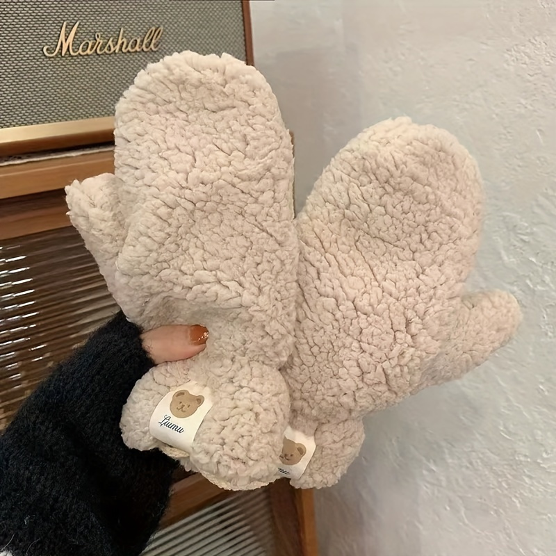 Women'S Winter Warm Bear Print Gloves, Extra Thick Polyester Fleece Mittens, Non-Stretch Casual Outdoor Wear, Hand Wash or Dry Clean, Cute Animal Pattern details 6