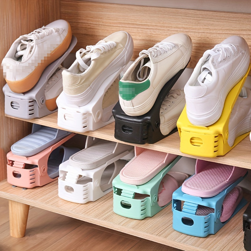 

10pcs Adjustable Plastic Shoe Rack, Multi-level Storage Organizer For All Types Of Shoes, Space-saving Shoe Holder For Home And Office Use