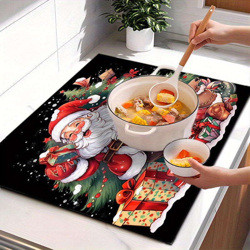 

1pc Christmas-themed Quick-dry Dish Mat - Non-slip, -proof Kitchen & Dining Pad, Easy To Clean, For Multiple