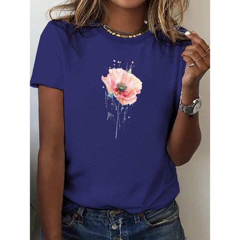 

Flower Pure Cotton Women's T-shirt, Comfort Fit