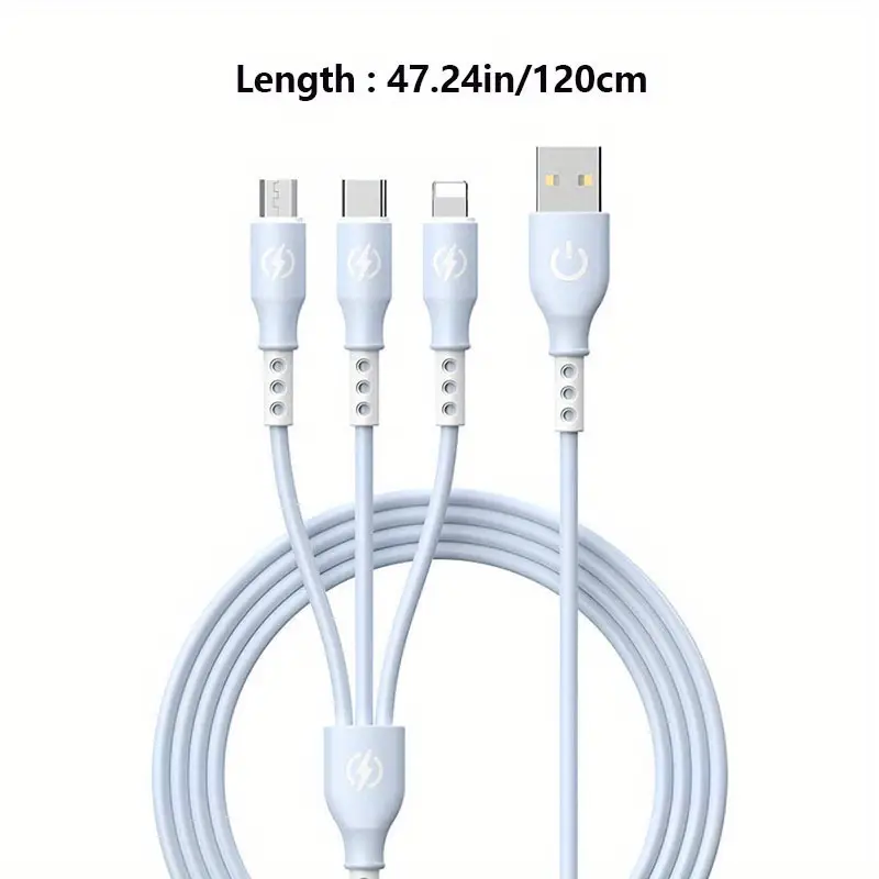 3 in 1 usb charging cable 66w super fast data sync cord 1 2m flexible durable cable 36v operating voltage 50 80w output power no battery required details 3