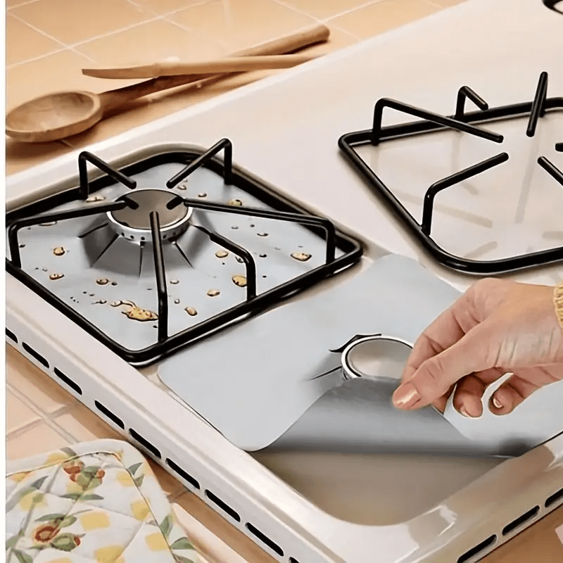 

10pcs Premium Reusable Gas Stove Burner Protector Pads - Extra 0.15mm, Easy Clean Kitchen Tool, Fabric Material, Fits Cat-shaped Grates