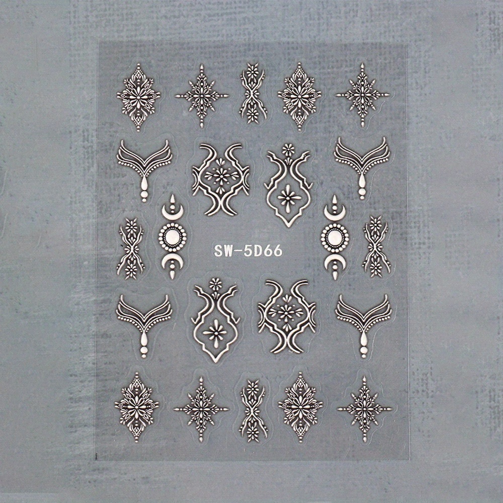 1pc 5d Embossed Totem Nail Sticker Decal Silvery Texture Self Adhesive Manicure Decoration Decals