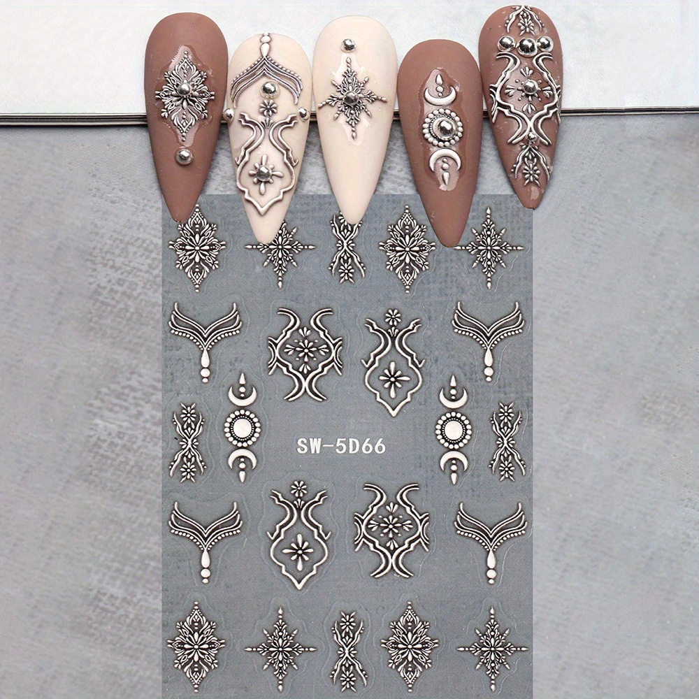 

5d Embossed Silvery Totem Art - -adhesive, Decals For Diy & Pedicure