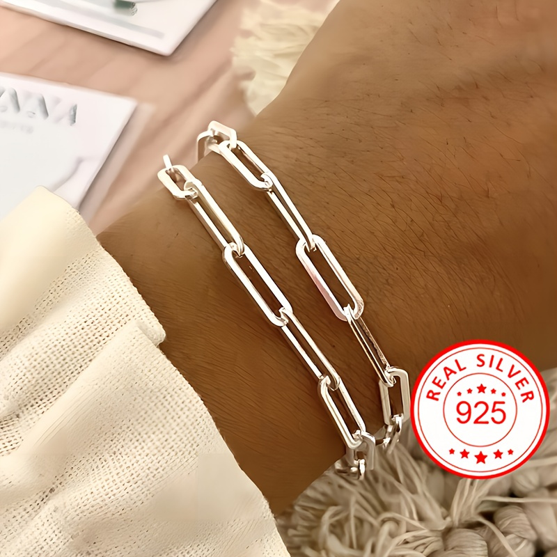 

S925 Sterling Silver Chain Bracelet Paperclip Bracelet For Men And Women Vintage Classic Chain Bracelet 5.2g/0.18oz 18cm (7.08in)