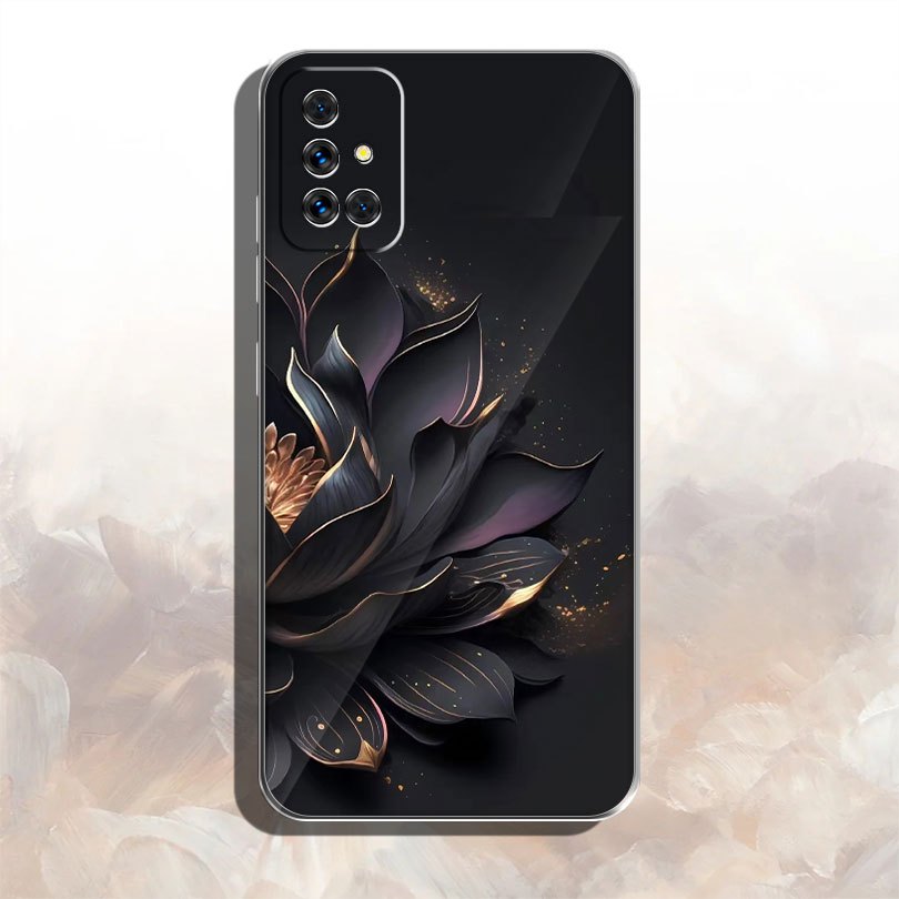 TEMU Stylish Black Golden Lotus Phone Case Compatible with for samsung for galaxy A55 5G, A54, A14, A15, A13 5G, A25, A34, A73 5G, A72, A71, A70, A53