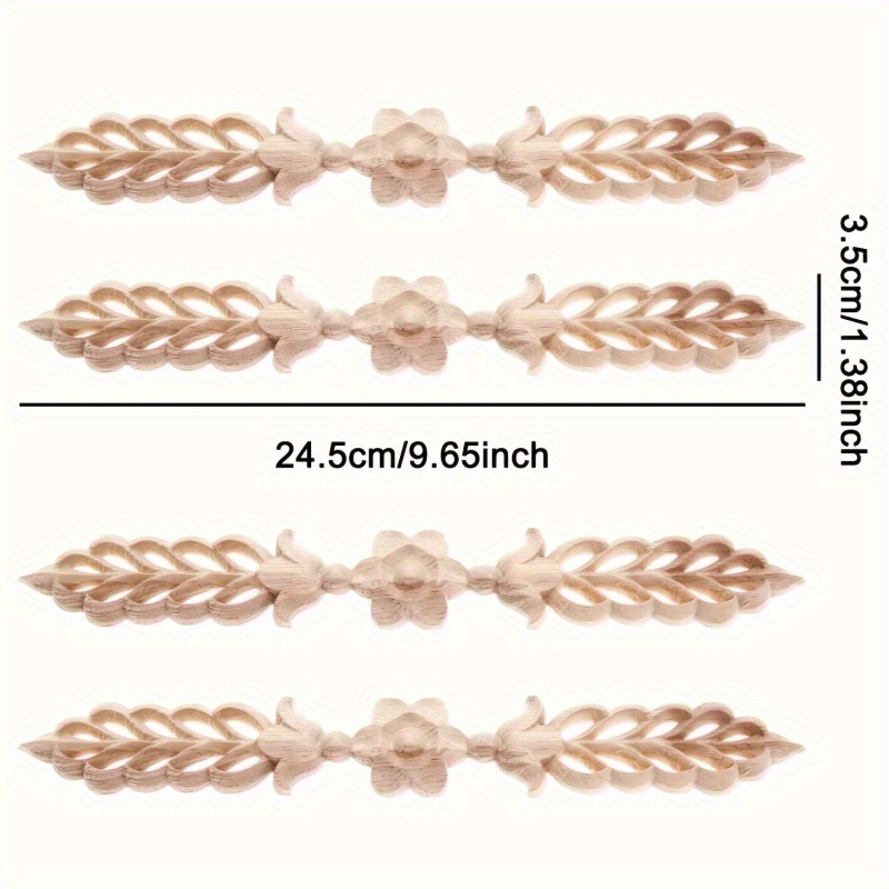 Image of 4pcs Furniture Wood Appliqués High Relief, 24.5x3.5cm/9.65x1.38in, Center Side Appliqués, For Cabinet Bed Wall Ceiling Frame Corner Decoration