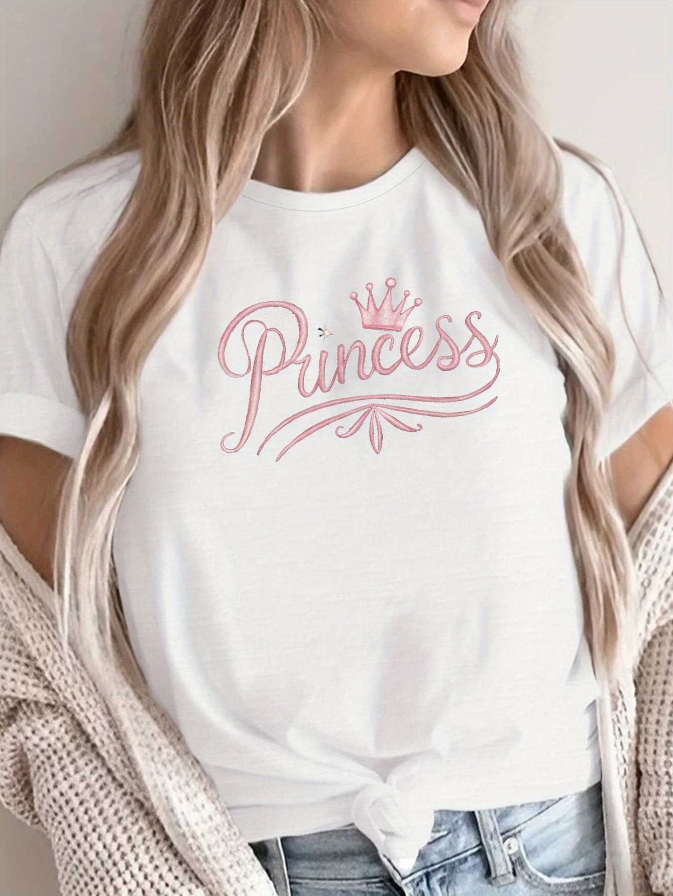 princess cursive pink font womens t shirt women's Temu