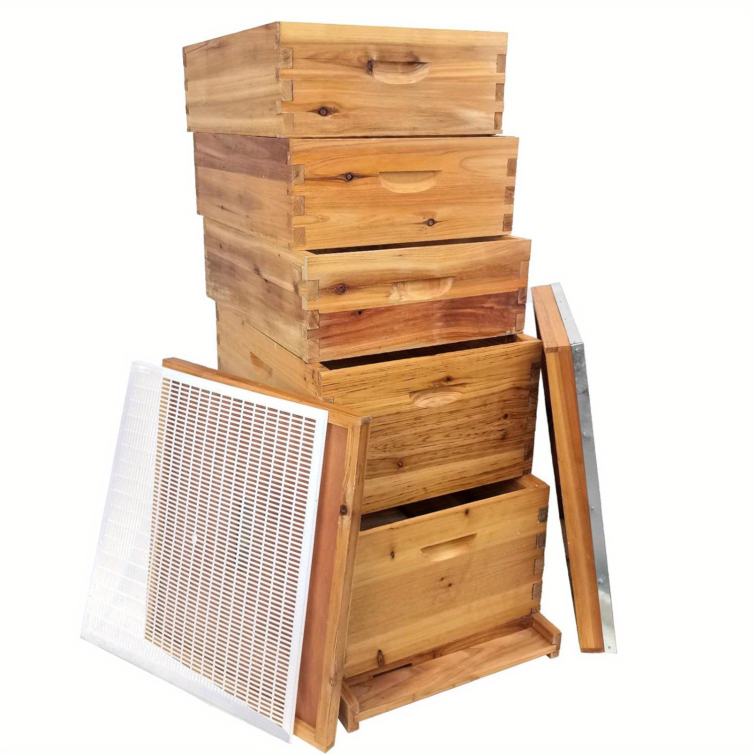 Súprava včelieho úľa potiahnutá čistým včelím voskom, ktorá obsahuje 2 hlboké boxy a 3 stredné boxy bez rámov