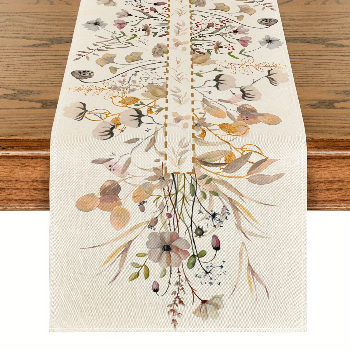 TEMU Sm:)e Wildflower Leaves 1pc Table Runner 13x72 Inch And 4pc Mats 12x18 Inch, Autumn Thanksgiving Kitchen Dining Table Funky Home Decor For Indoor Outdoor Home Party