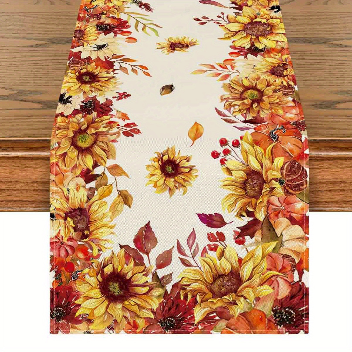 

Sm:)e Sunflower Eucalyptus Leaves Fall 1pc Table Runner 13x72 Inch And 4pc Place Mats 12x18 Inch, Seasonal Autumn Thanksgiving Kitchen Dining Table Funky Home Decor For Outdoor Home Party