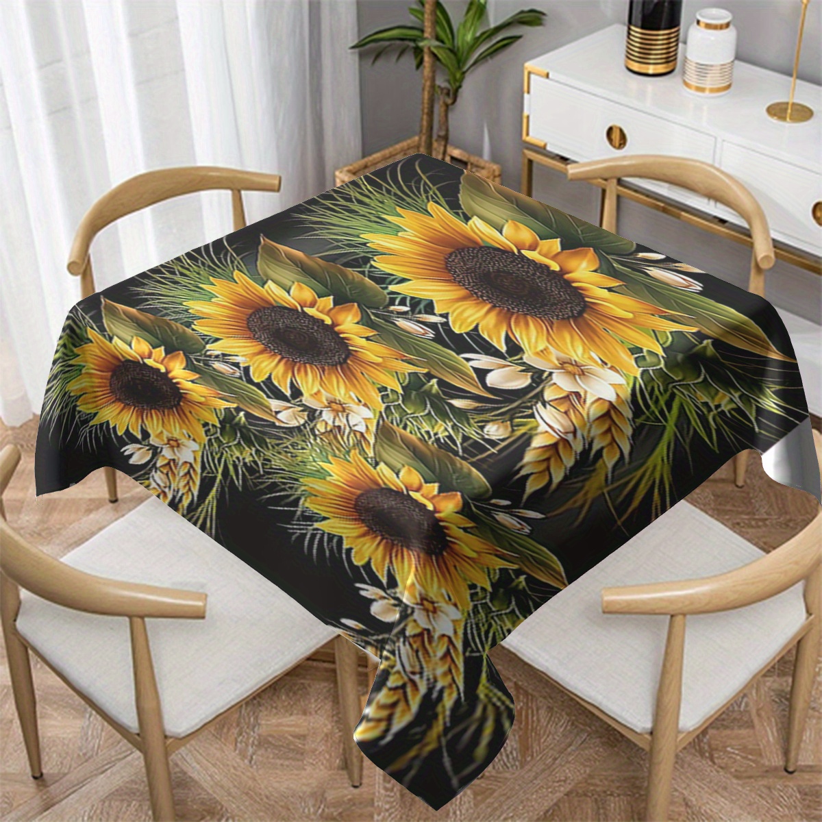 TEMU 1pc Polyester Tablecloth, Sunflower Tablecloth, Rectangular Printed Tablecloth, Machine Made Tablecloth, Right Angle Tablecloth, Indoor And